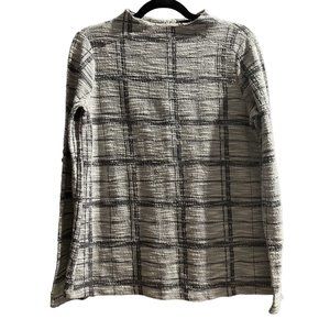 The Limited size M gray plaid back zip textured fabric mock neck long sleeve top
